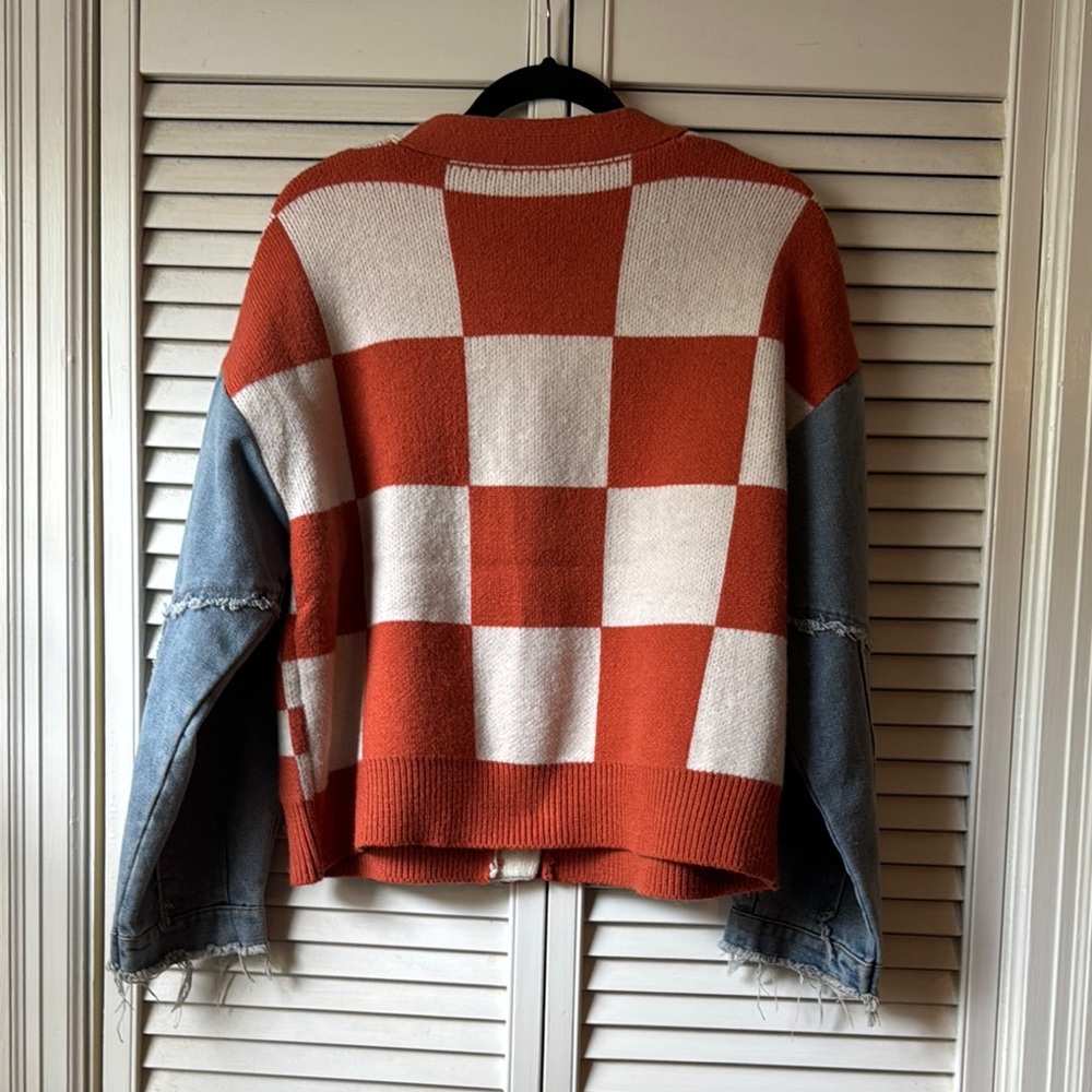 Women’s Checkered Sweater - Orange and Blue - Picture 4 of 6